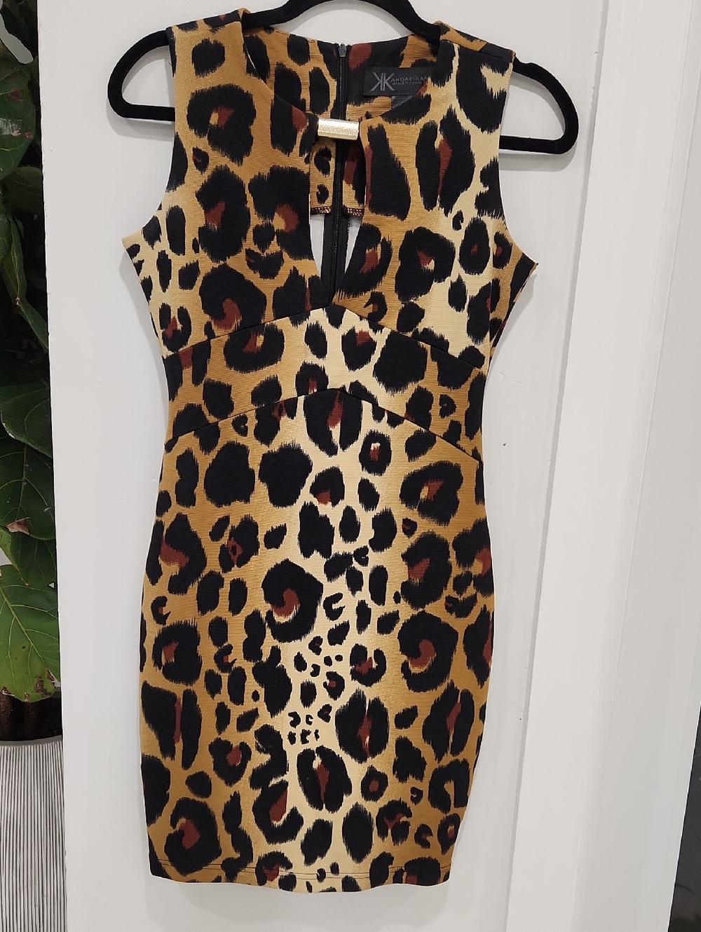 Kardashian Kollection Leopard Print Mini Dress in Tan, Black & Brown